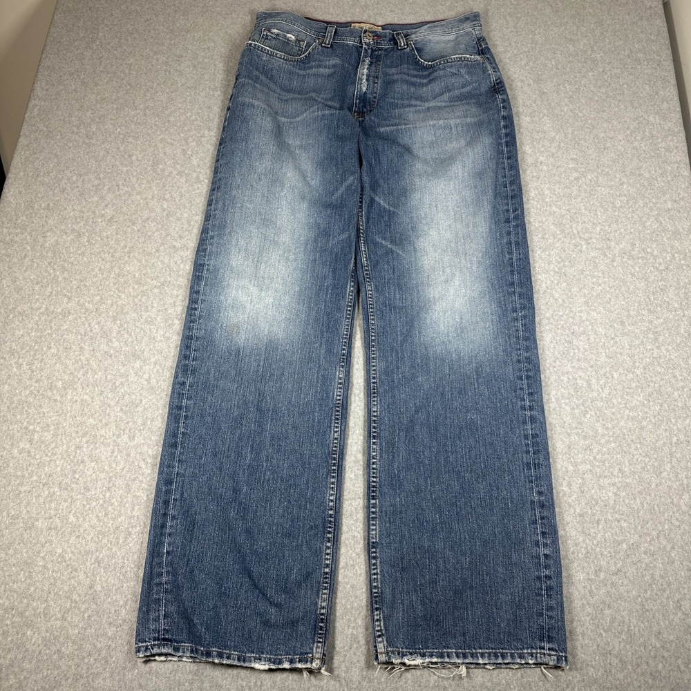 BKE67 San Antonio Y2K Skater Baggy Wide Leg Jeans Men's 36x34 Distressed Denim‎